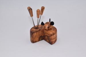 Formaggio con topolino portaforchettine in legno d'ulivo