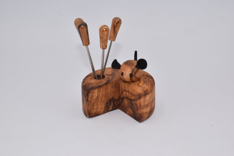 Cheese with fork holder in olive wood