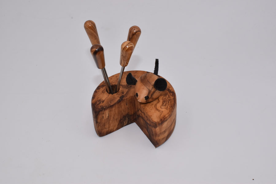 Cheese with fork holder in olive wood