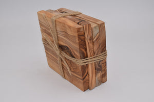 Olive wood square coaster set