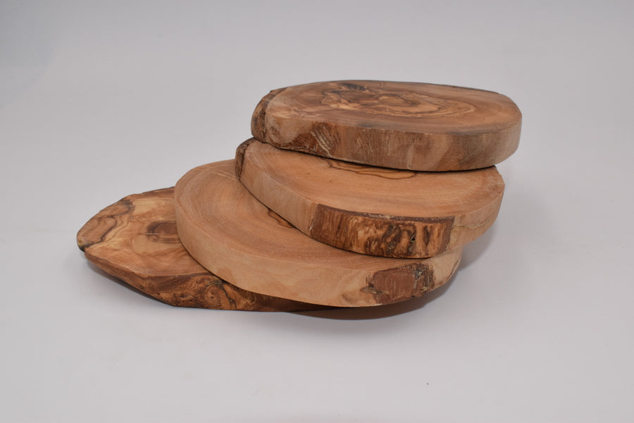 Set sottobicchieri rotondi in legno d'ulivo