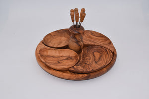 Drop-shaped appetizer set in olive wood