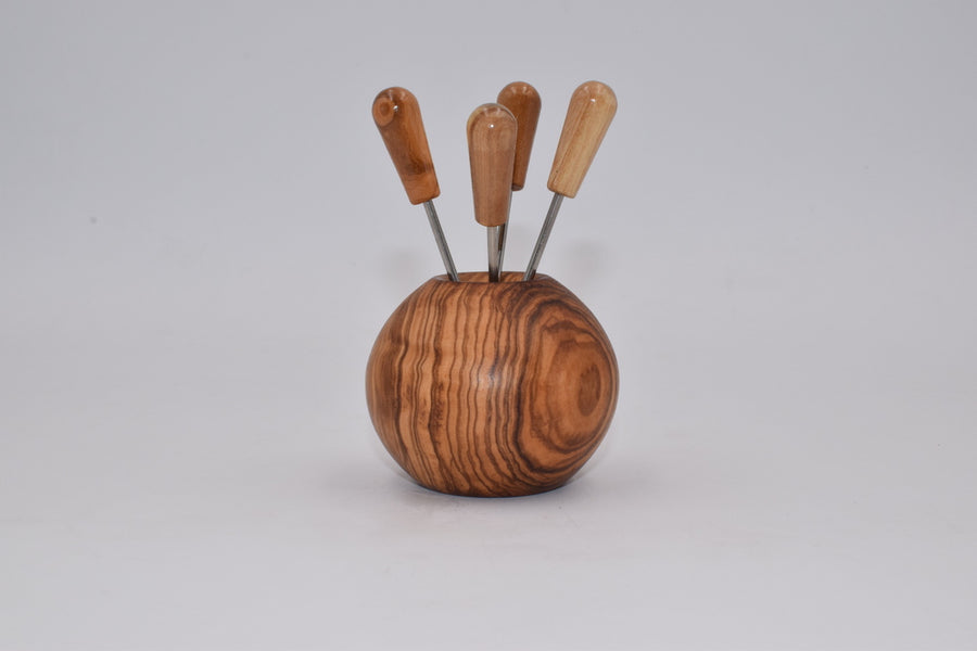 Olive wood ball fork holder