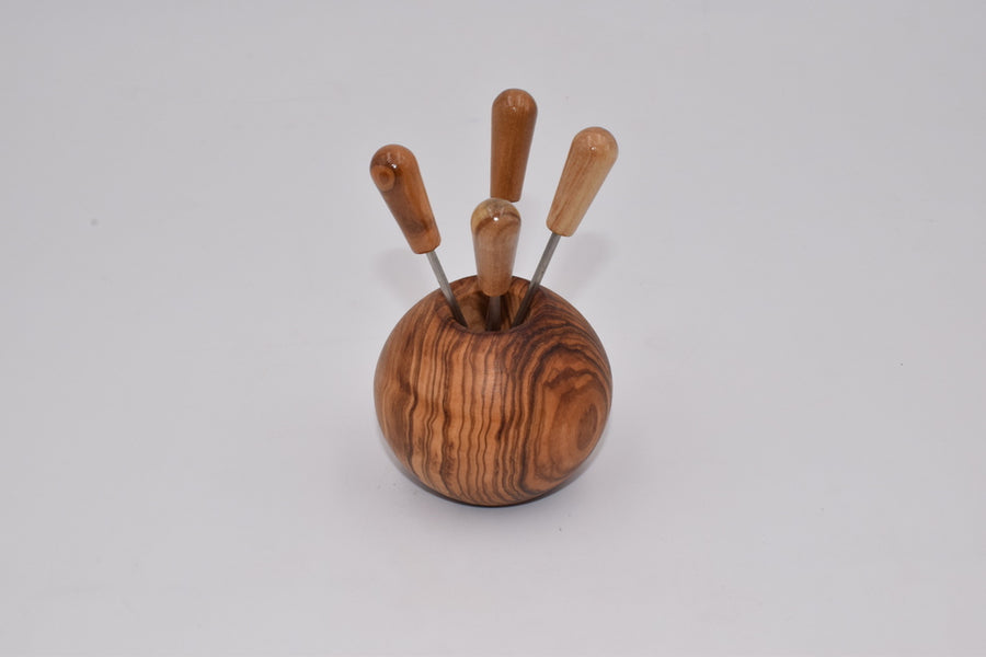 Olive wood ball fork holder