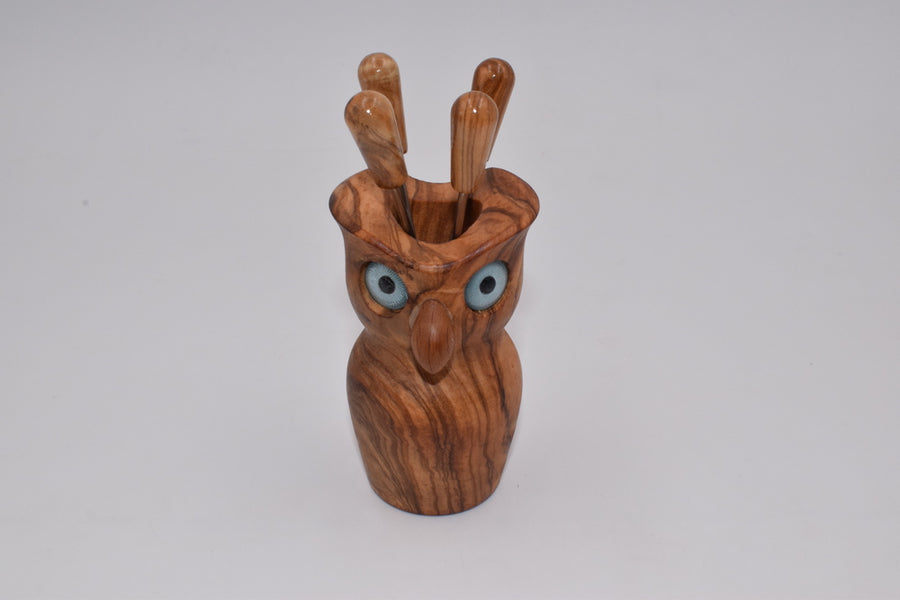 Olive wood fork holder owl