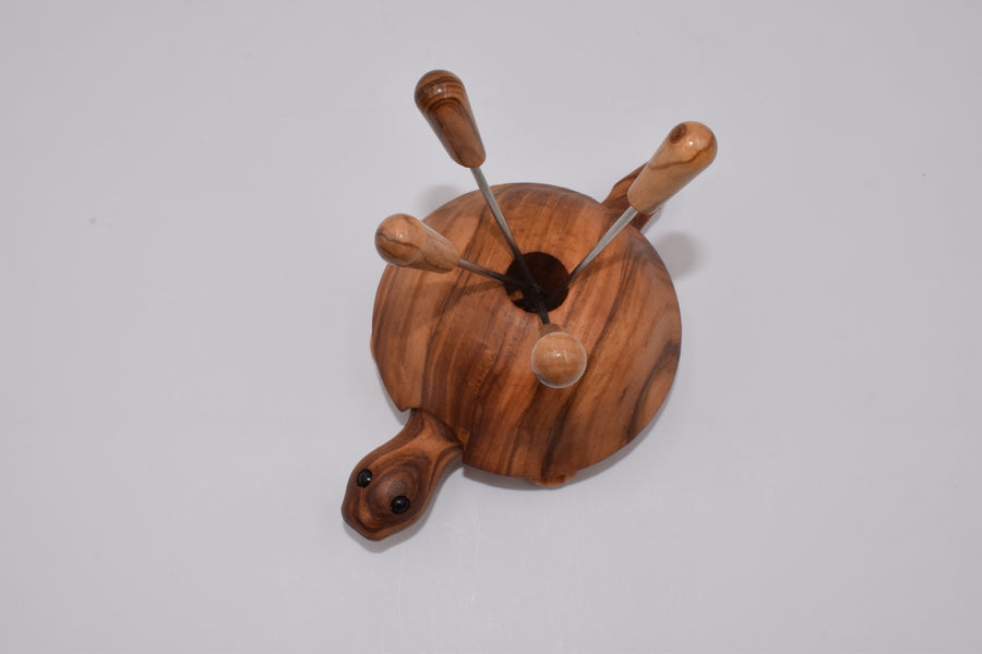 Tartaruga portaforchettine in legno d'ulivo