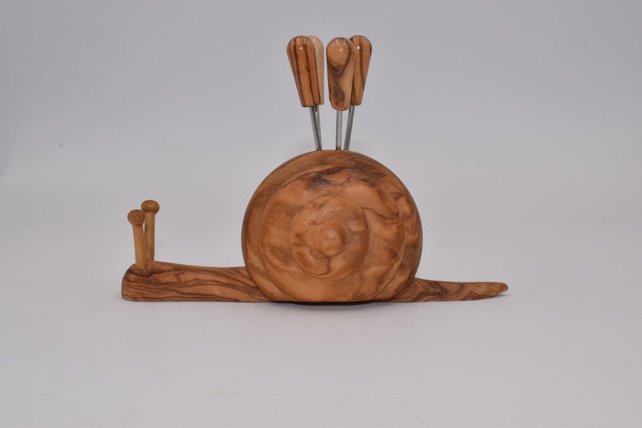 Olive wood fork holder snail