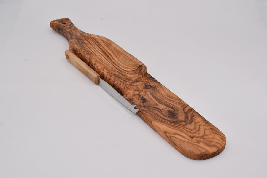 Tagliasalame grande con coltello in legno d'ulivo