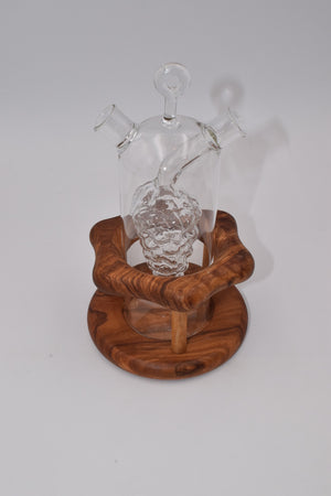 Oil cruet two uses flower base in olive wood 