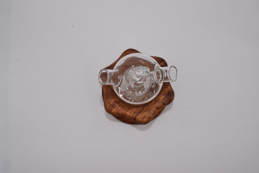 Oil cruet two uses flower base in olive wood 