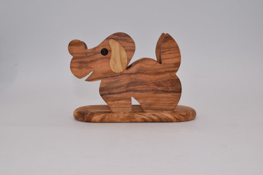 Dog napkin holder in olive wood 