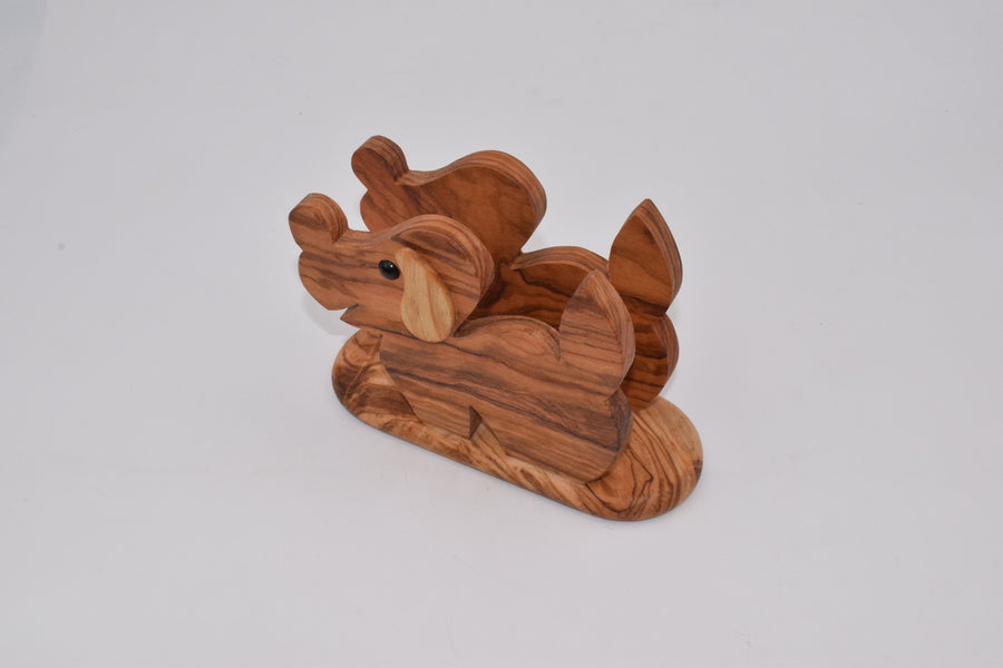 Dog napkin holder in olive wood 