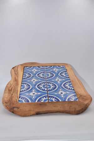 Olive wood ceramic serving plate