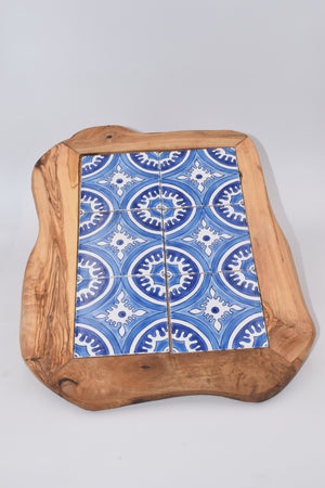 Olive wood ceramic serving plate