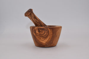 Small natural mortar in olive wood