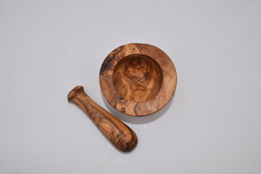 Small natural mortar in olive wood