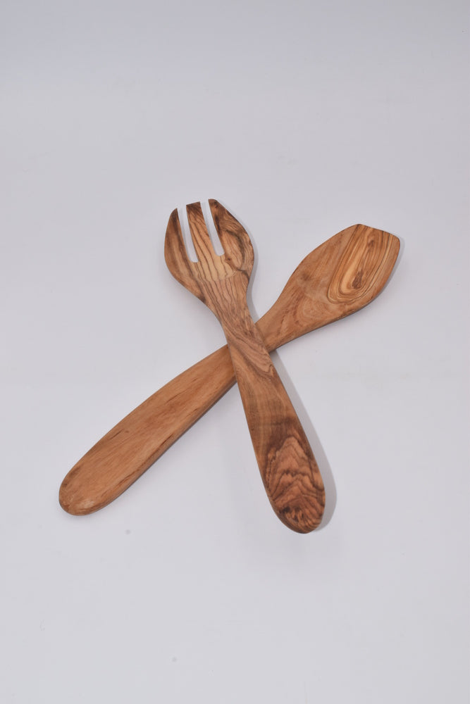 Small square tip cutlery in olive wood