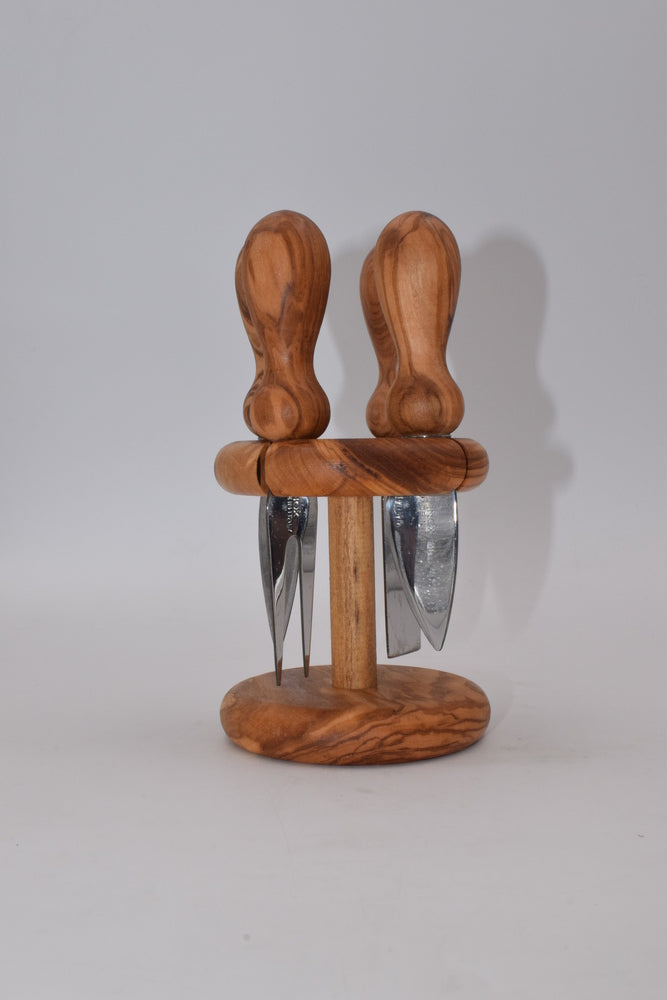 Olive wood grain knife set
