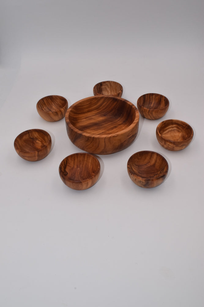 Olive wood bowl and pinzimonio set